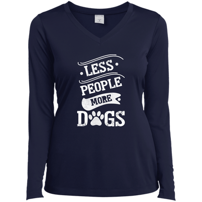 Less People More Dogs  - Long Sleeve Ladies V Neck.