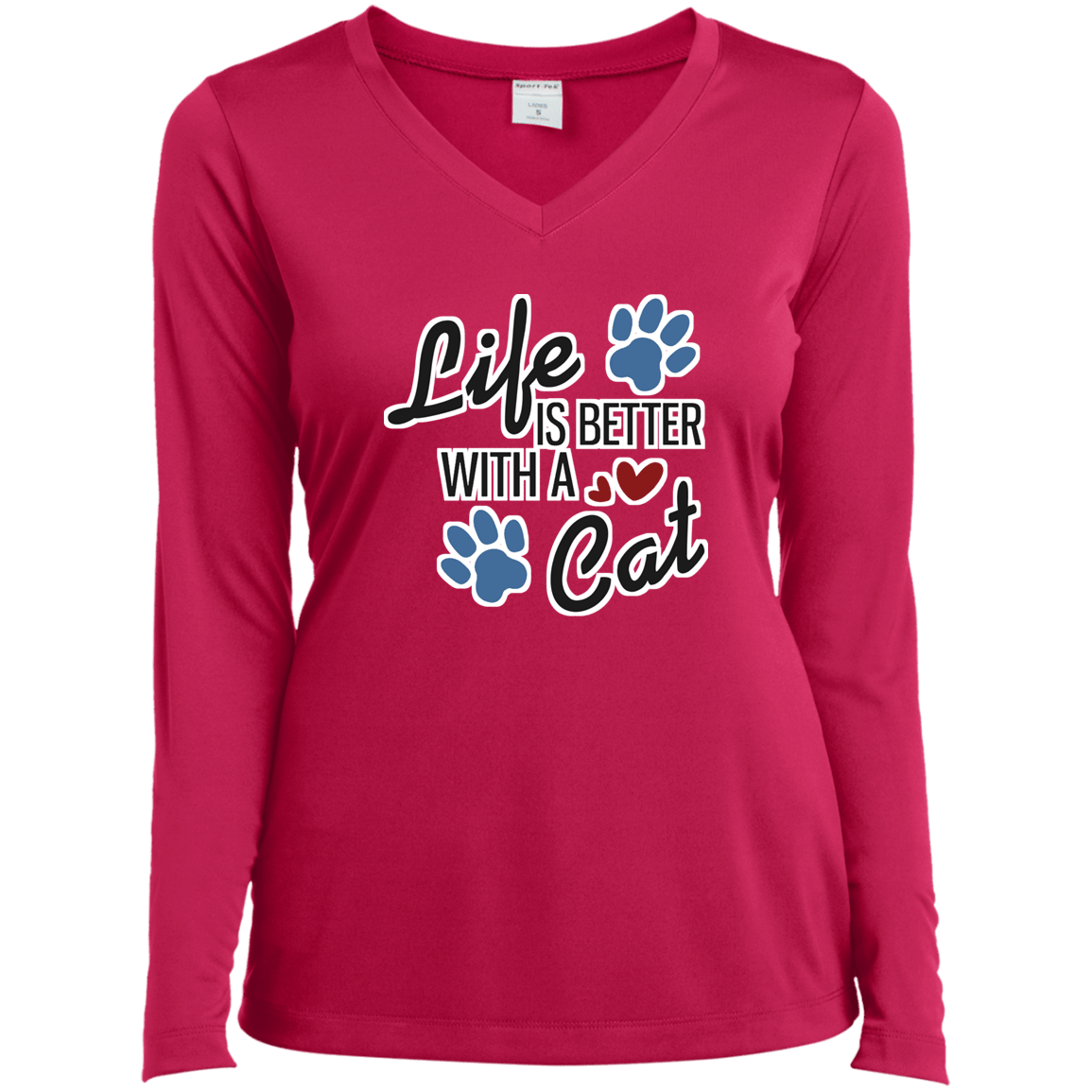 Life is Better with a Cat - Ladies Long Sleeve V-Neck Rescuers Club
