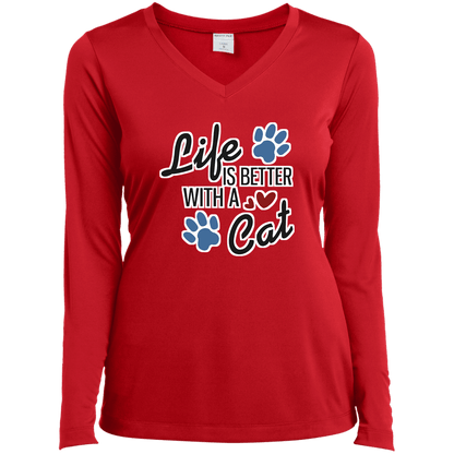 Life is Better with a Cat - Ladies Long Sleeve V-Neck Rescuers Club