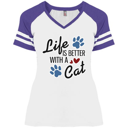 Life is Better with a Cat - Ladies Varsity V-Neck Rescuers Club
