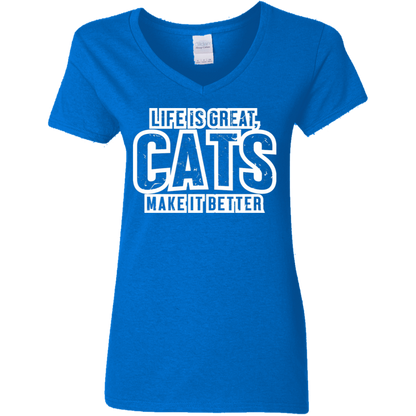 Life Is Great Cats - Ladies V Neck.