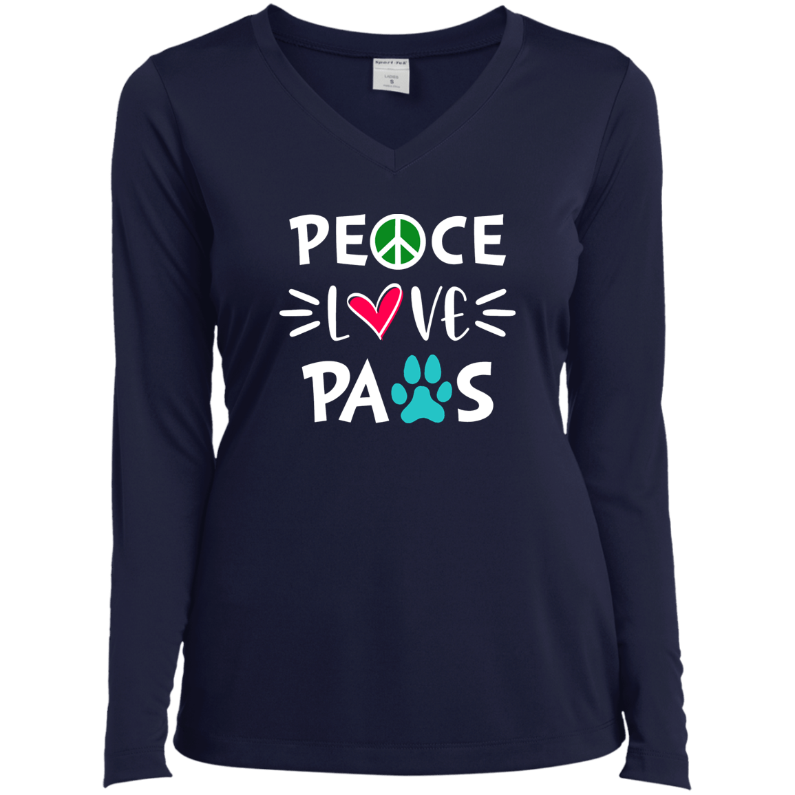 Peace Love Paws 2 - Long Sleeve Ladies V Neck.