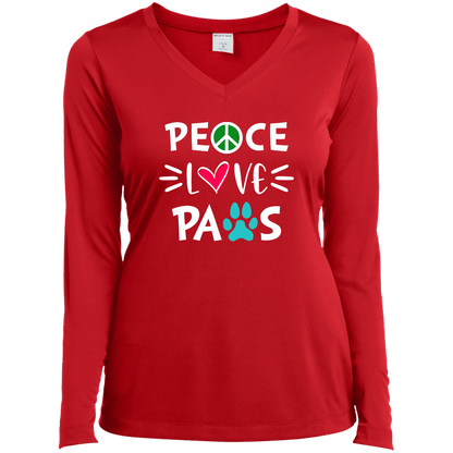 Peace Love Paws 2 - Long Sleeve Ladies V Neck.