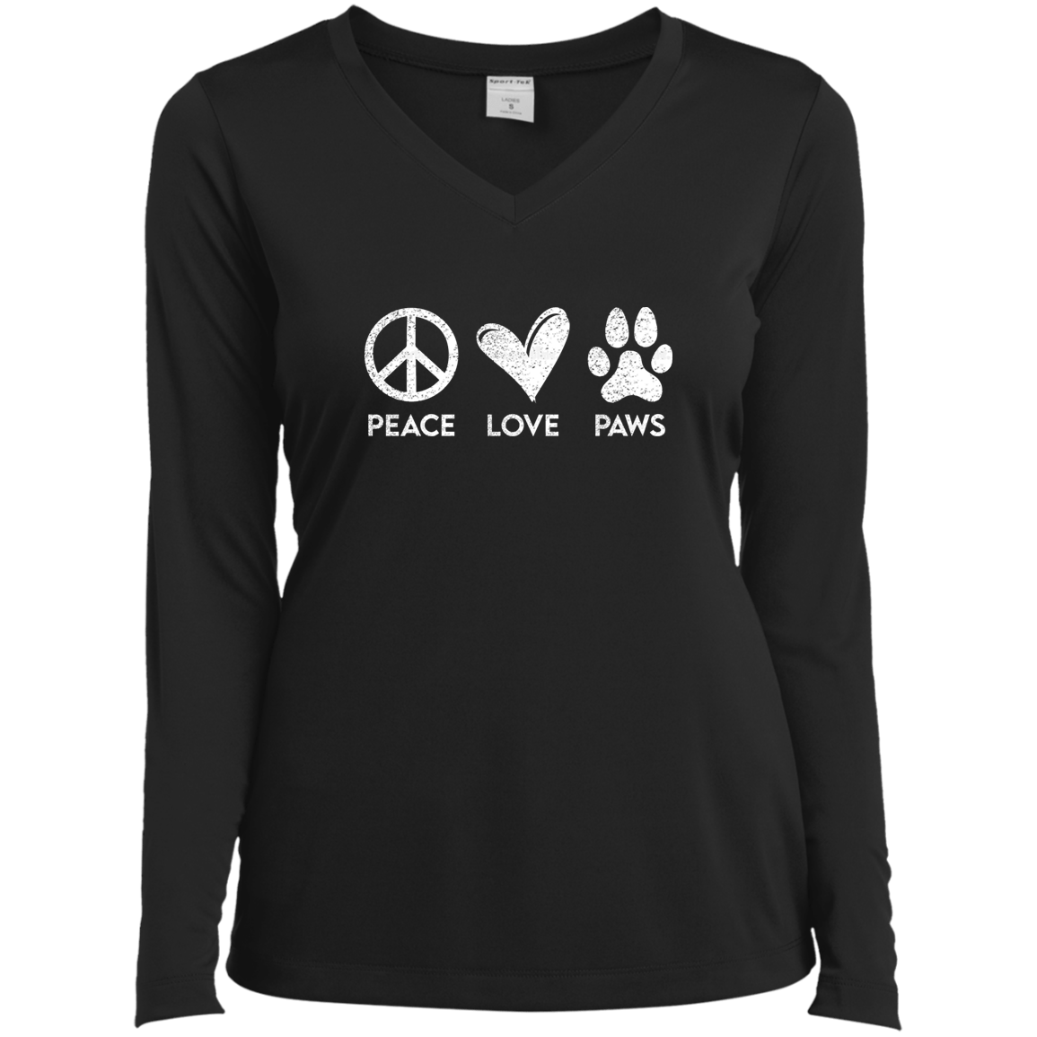 Peace Love Paws - Long Sleeve Ladies V Neck.
