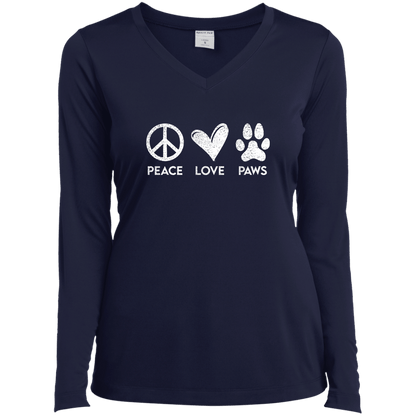 Peace Love Paws - Long Sleeve Ladies V Neck.