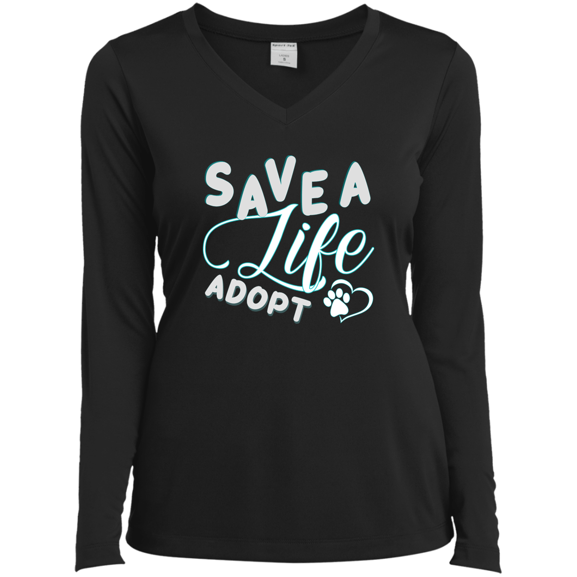 Save A Life Adopt - Long Sleeve Ladies V Neck.