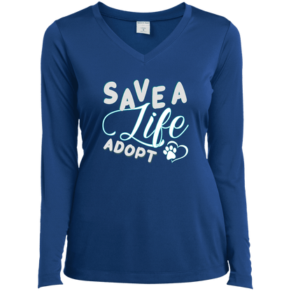 Save A Life Adopt - Long Sleeve Ladies V Neck.