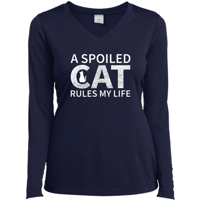A Spoiled Cat Rules My Life - Long Sleeve Ladies V Neck.