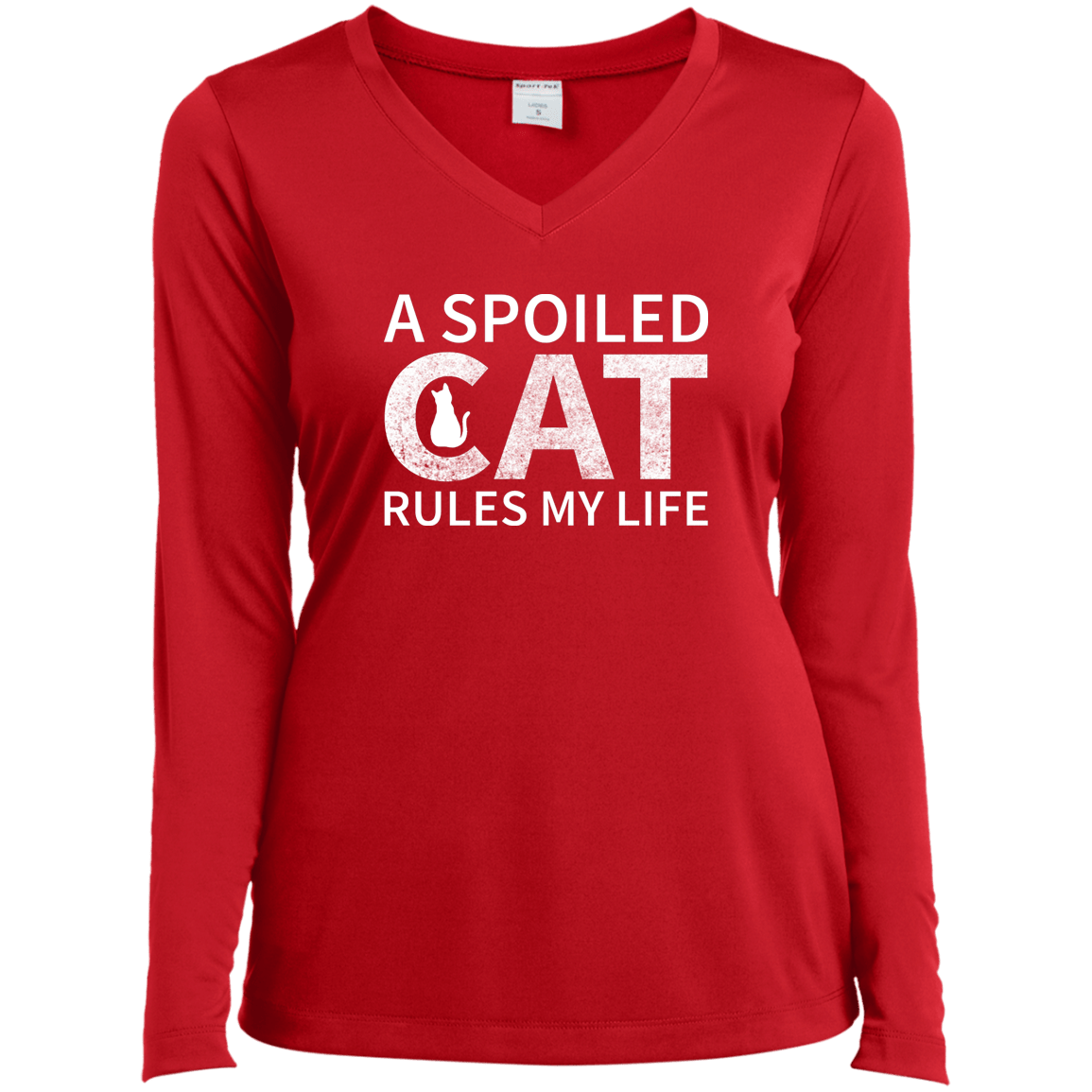 A Spoiled Cat Rules My Life - Long Sleeve Ladies V Neck.