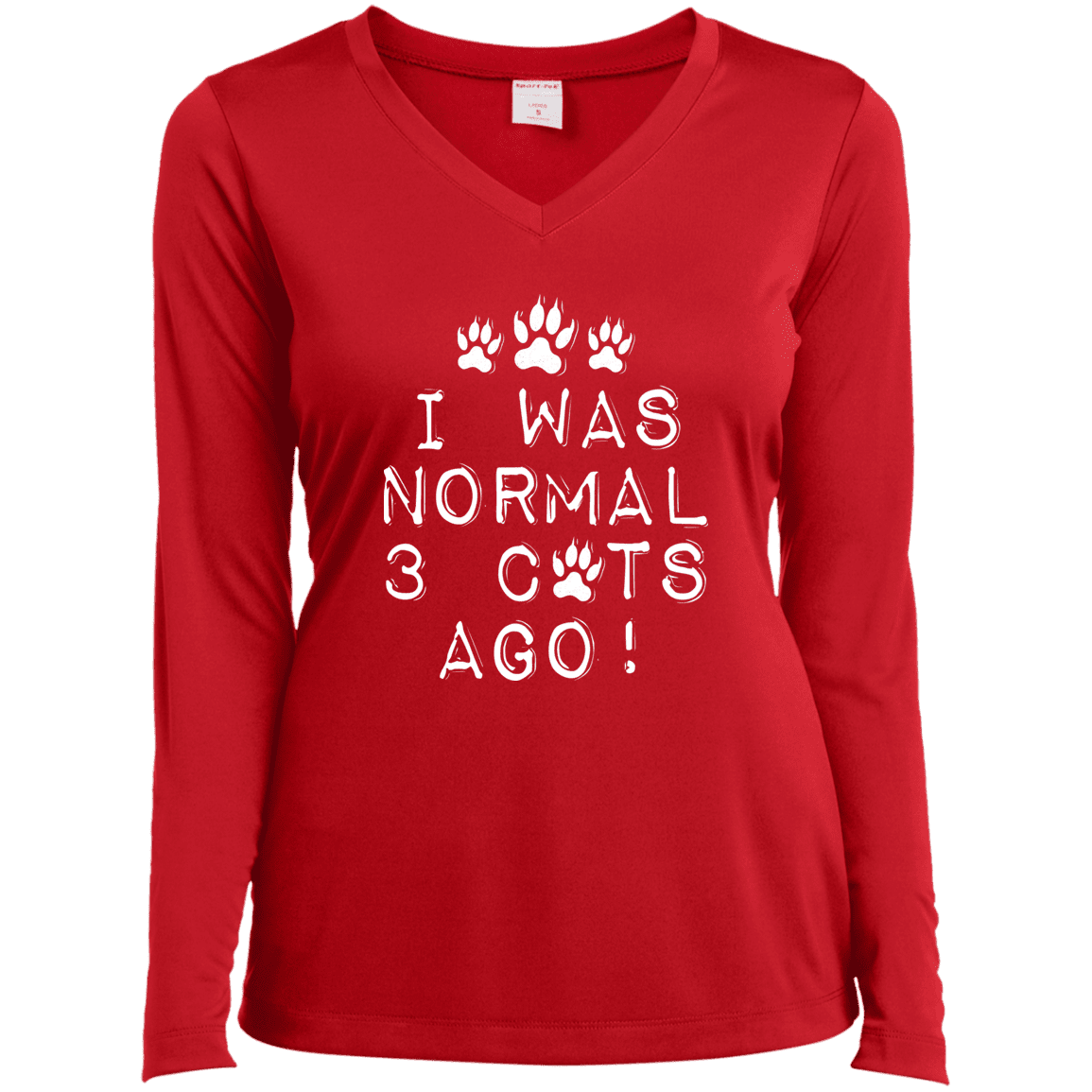 I Was Normal Cats  - Long Sleeve Ladies V Neck.