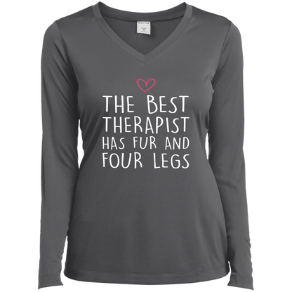 The Best Therapist - Long Sleeve Ladies V Neck.