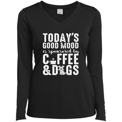 Today's Good Mood Coffee & Dogs - Long Sleeve Ladies V Neck.