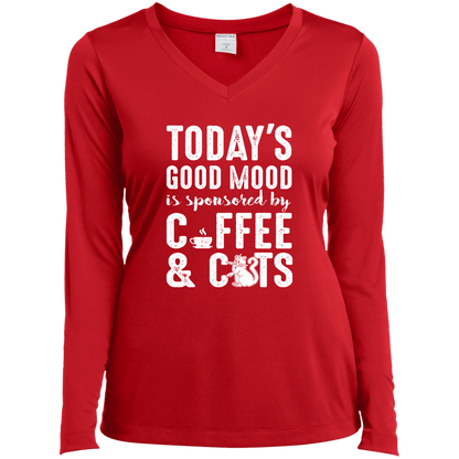 Today's Good Mood Coffee & Cats - Long Sleeve Ladies V Neck.