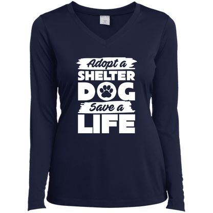 Adopt A Shelter Dog - Long Sleeve Ladies V Neck.