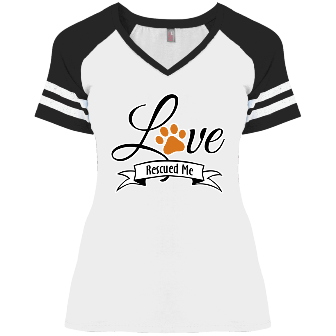 Love Rescued Me - Ladies Varsity V-Neck T-Shirt.