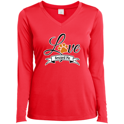 Love Rescued Me -  Ladies’ Long Sleeve Performance V-Neck Tee.