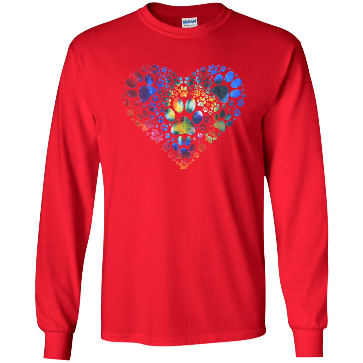 Multi-Colored Pawprint Heart - Long Sleeve T Shirt.