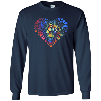 Multi-Colored Pawprint Heart - Long Sleeve T Shirt.