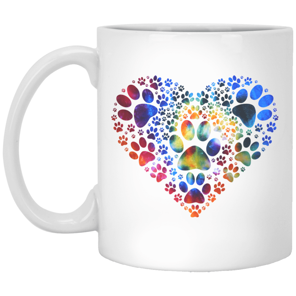 Multi-Colored Pawprint Heart - Mugs.