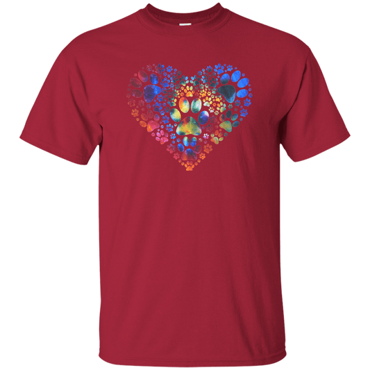 Multi-Colored Pawprint Heart - T Shirt.