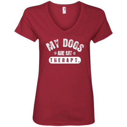 My Dogs Are My Therapy - Ladies V Neck.