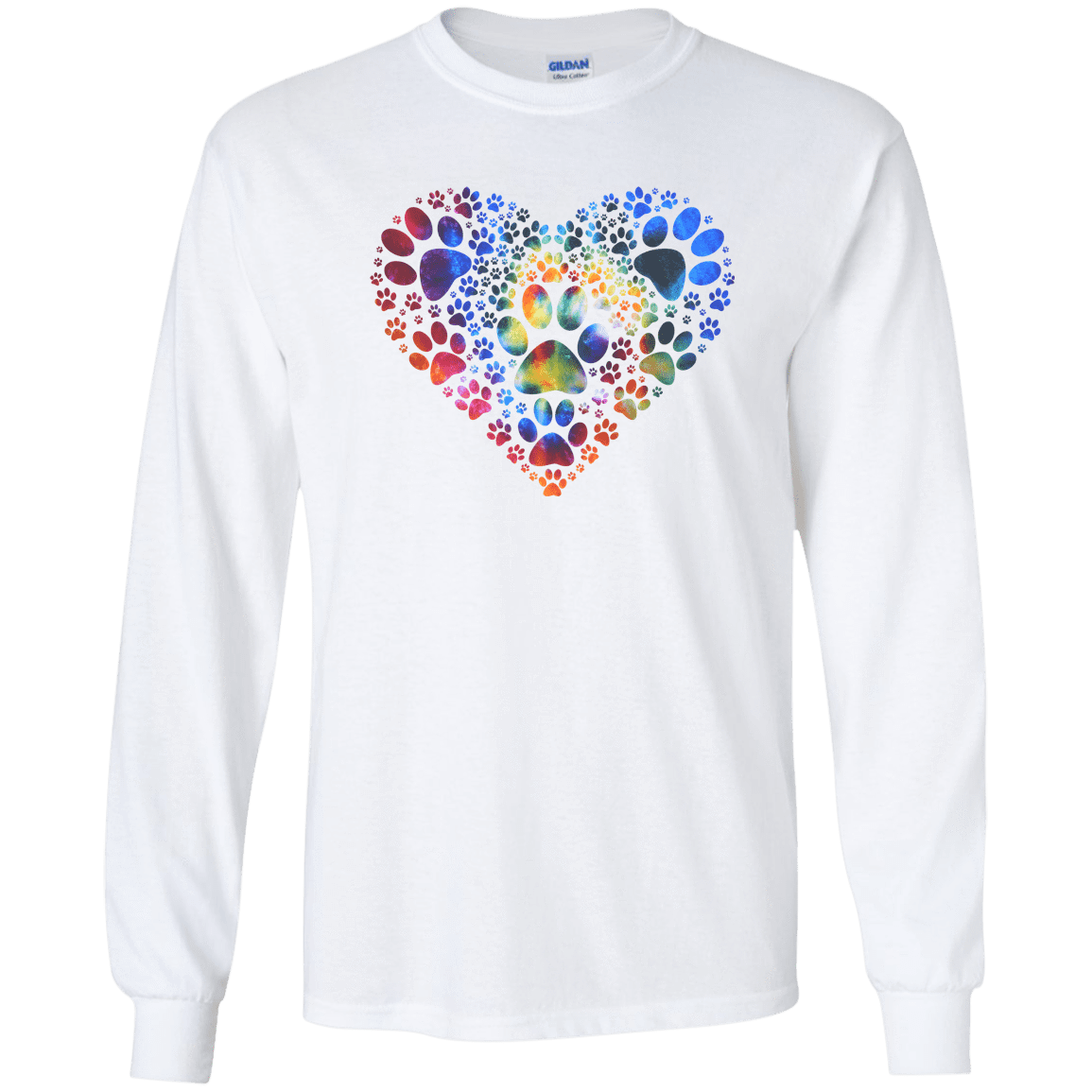 Pawprint Heart - Long Sleeve White T Shirt.