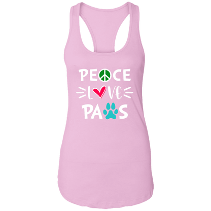 Peace Love Paws - Ladies Racer Back Tank.