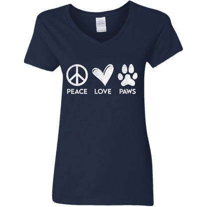 Peace Love Paws Signs  - Ladies V Neck.