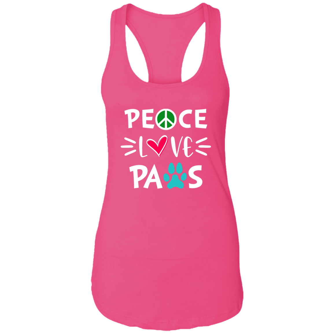 Peace Love Paws - Ladies Racer Back Tank.