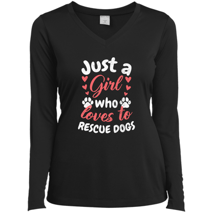 Just A Girl Who Loves To Rescue Dogs  - Long Sleeve Ladies V Neck.