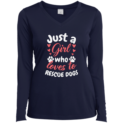 Just A Girl Who Loves To Rescue Dogs  - Long Sleeve Ladies V Neck.