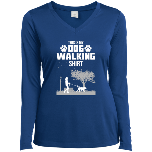 Dog Walking Shirt - Long Sleeve Ladies V Neck.