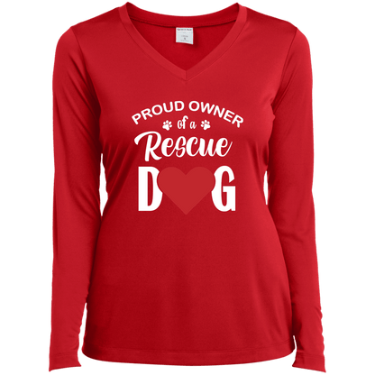 Proud Owner Of A Rescue Dog - Long Sleeve Ladies V Neck.