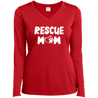 Rescue Mom  - Long Sleeve Ladies V Neck.