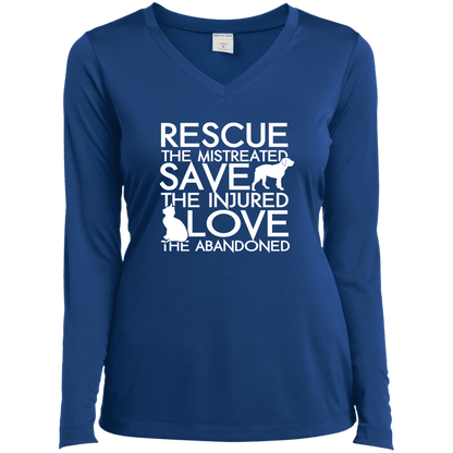 Rescue Save Love - Long Sleeve Ladies V Neck.