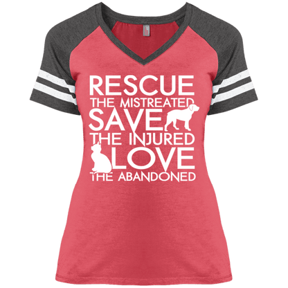 Rescue Save Love - Varsity Ladies V-Neck.