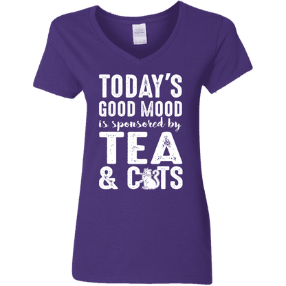 Today's Good Mood Tea & Cats - Ladies V Neck.