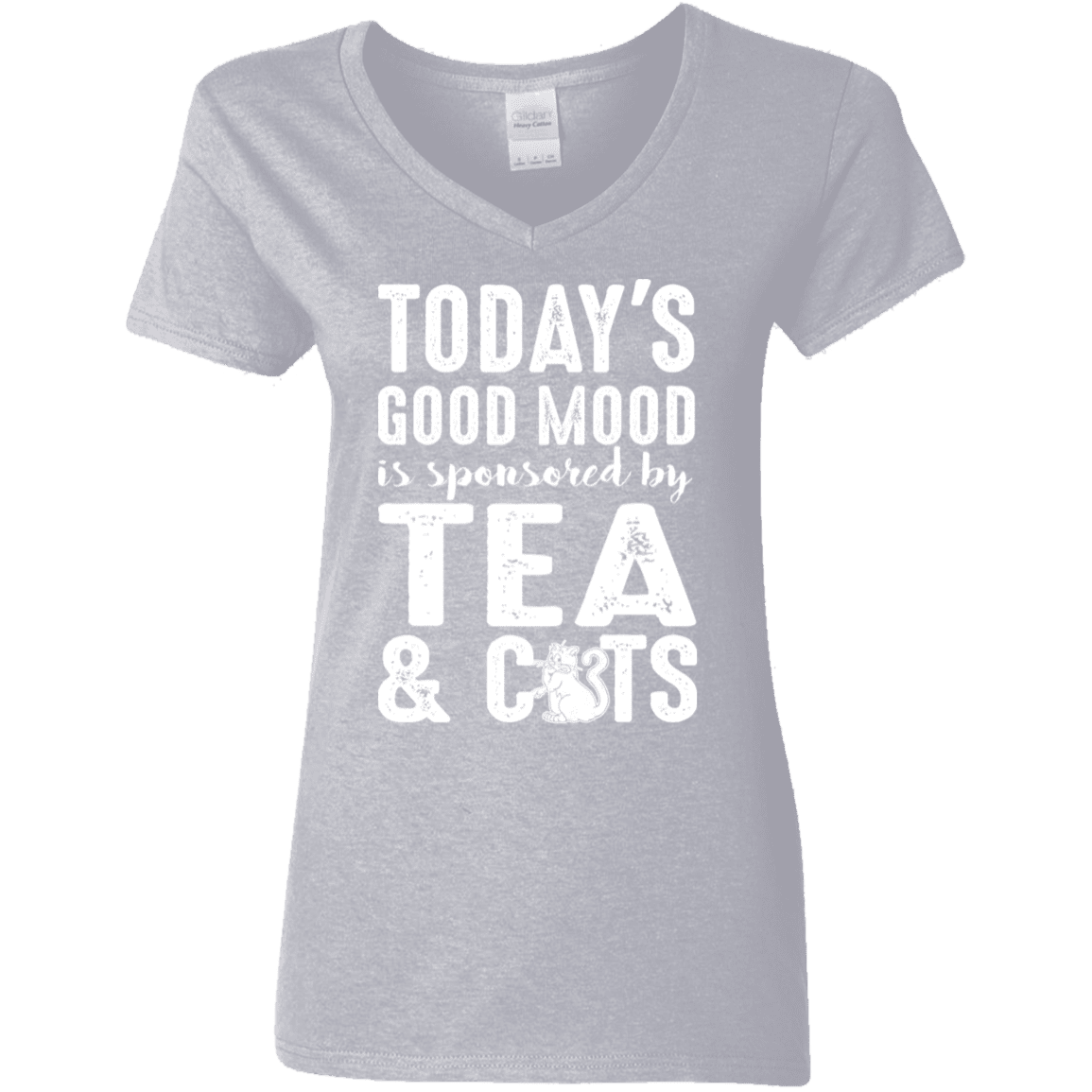 Today's Good Mood Tea & Cats - Ladies V Neck.