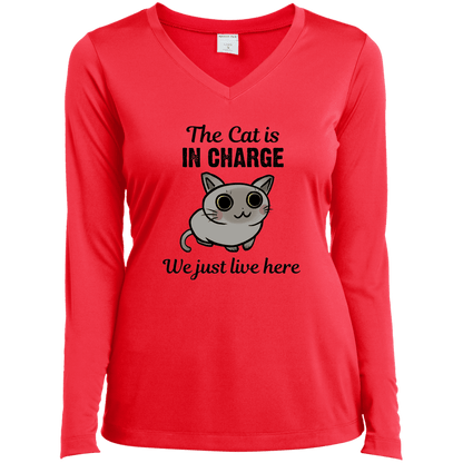 The Cat is in Charge - Ladies Long Sleeve V-Neck.