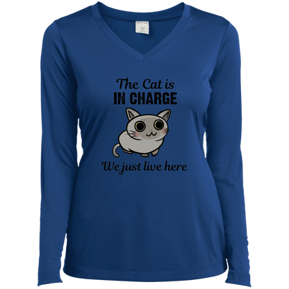 The Cat is in Charge - Ladies Long Sleeve V-Neck.