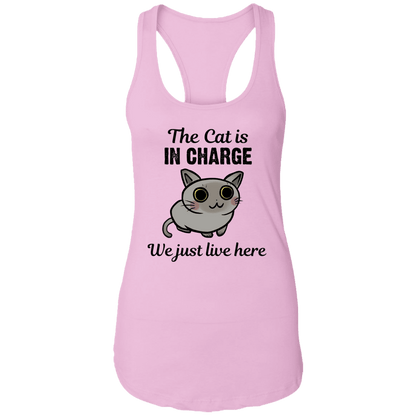 The Cat is in Charge - Ladies Racerback Tank.