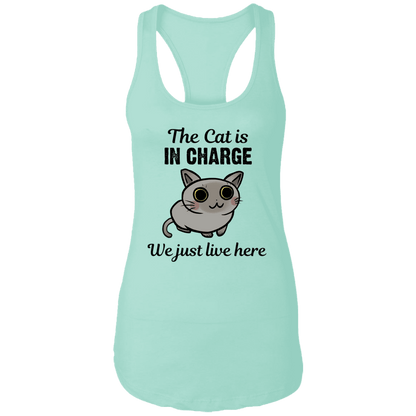 The Cat is in Charge - Ladies Racerback Tank.