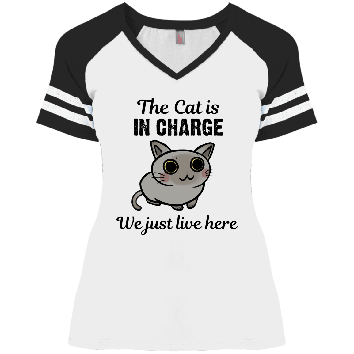 The Cat is in Charge - Ladies Varsity V-Neck.