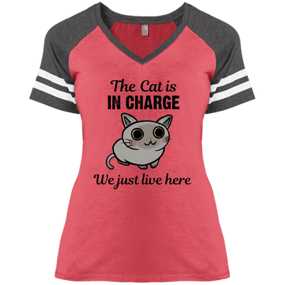 The Cat is in Charge - Ladies Varsity V-Neck.