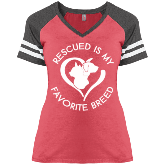 Rescued Is My Favorite Breed Logo - Varsity Ladies V-Neck.