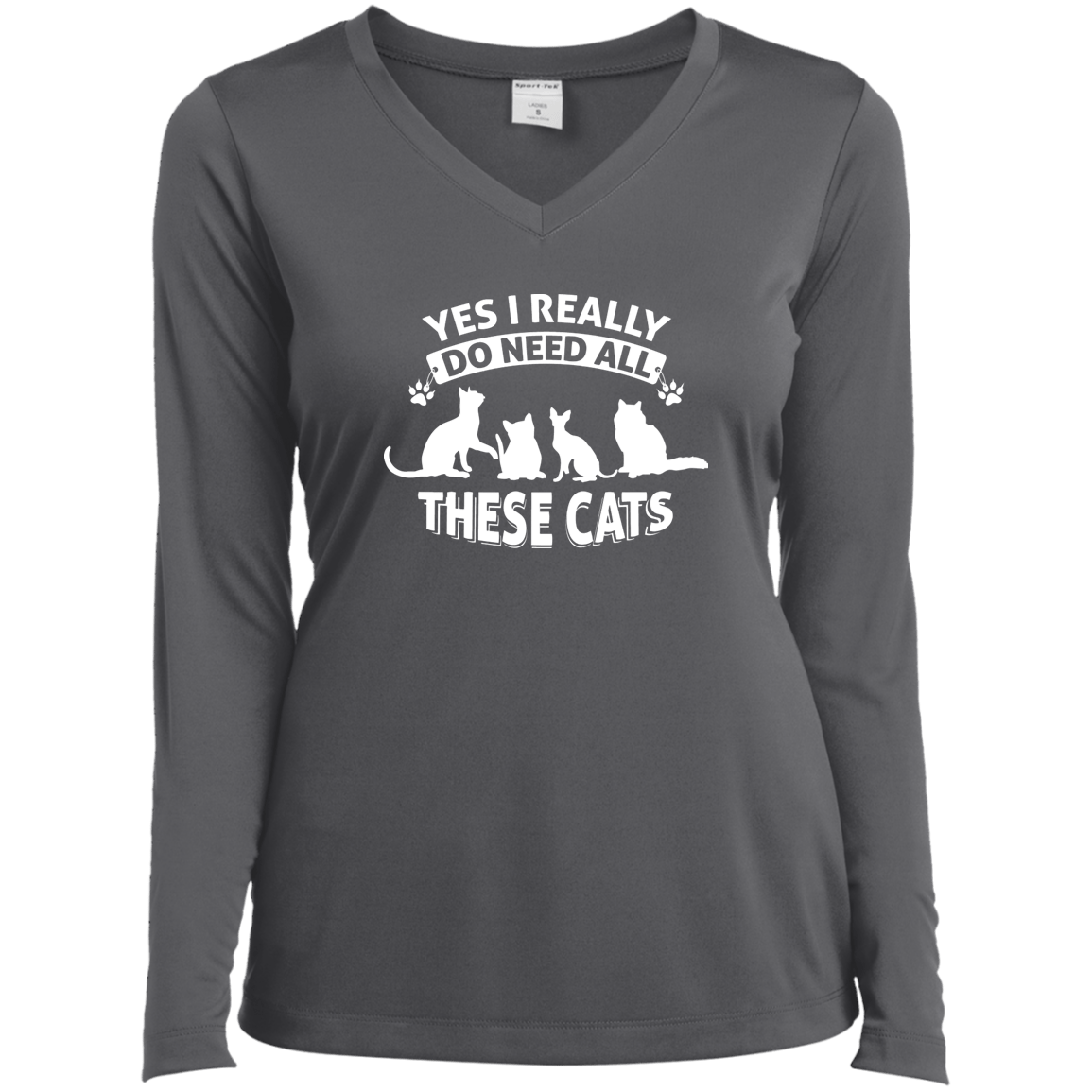 Yes I Need All These Cats - Long Sleeve Ladies V Neck.